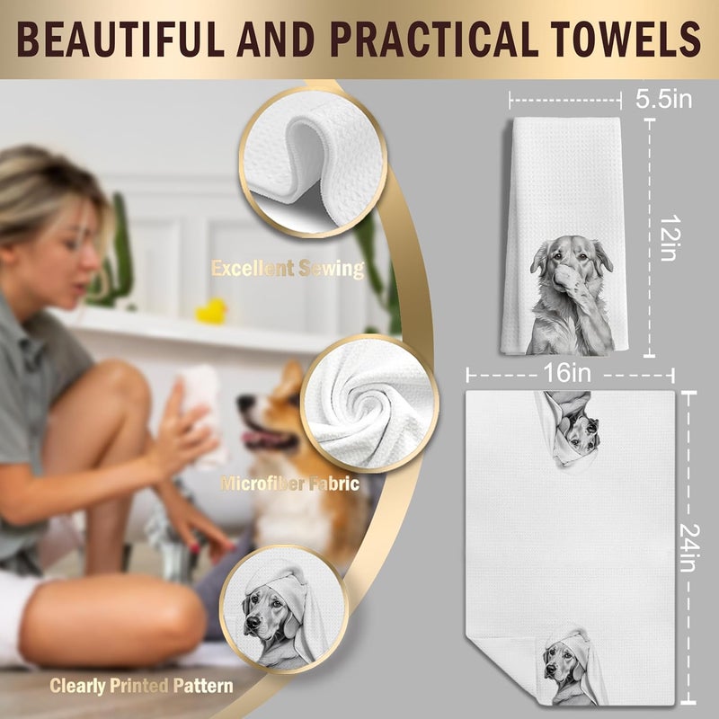 LUKIPOM Funny Golden Retriever Gifts Bathroom Hand Towels Set of 3, Golden Retriever Gifts for Women, Dog Bathroom Decor,16x24 Inch - Image 2